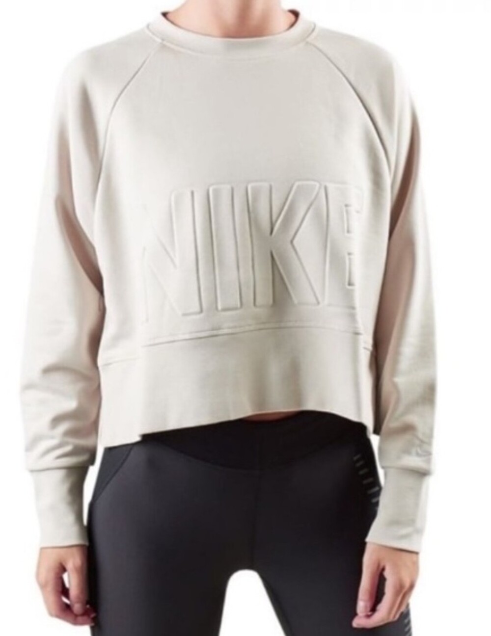 New Nike Women's Cream Crewneck Sweatshirt with Embossed Logo Size S